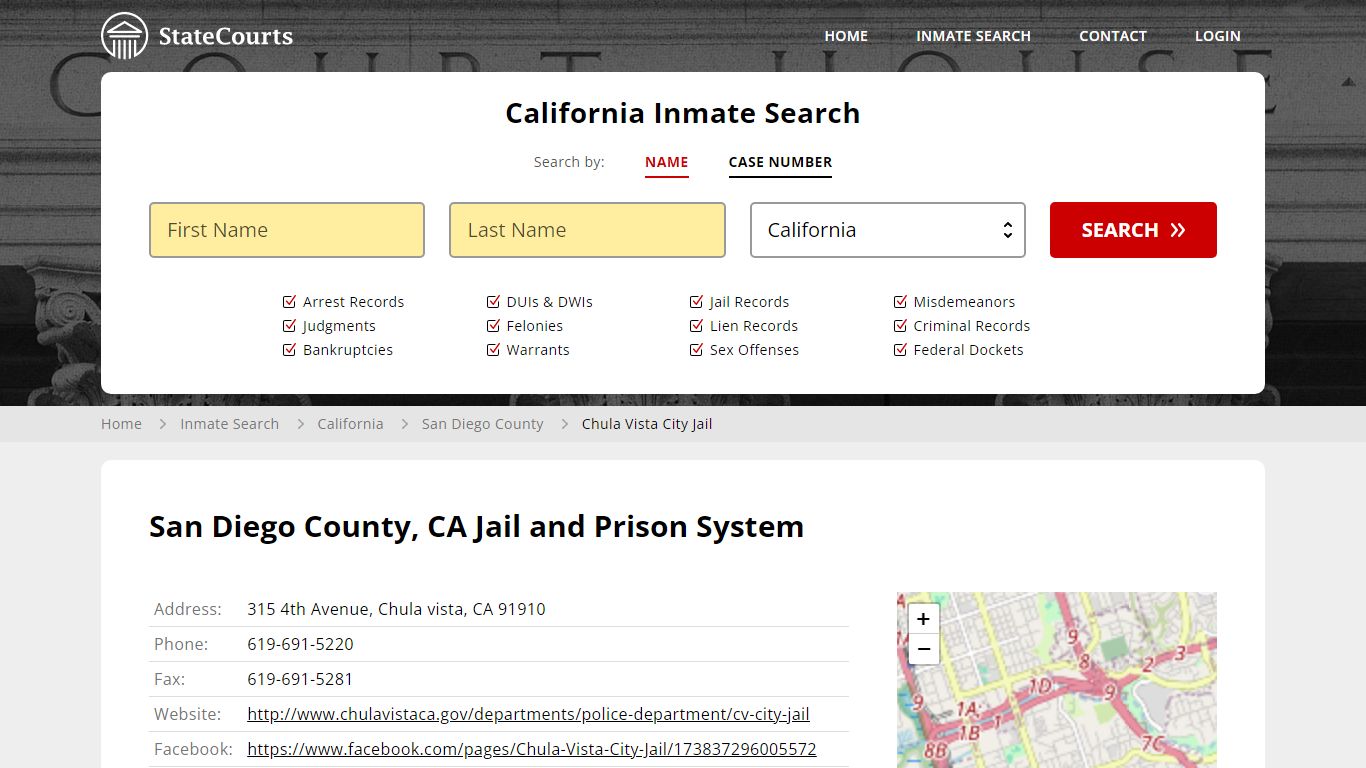 Chula Vista City Jail Inmate Records Search, California - StateCourts