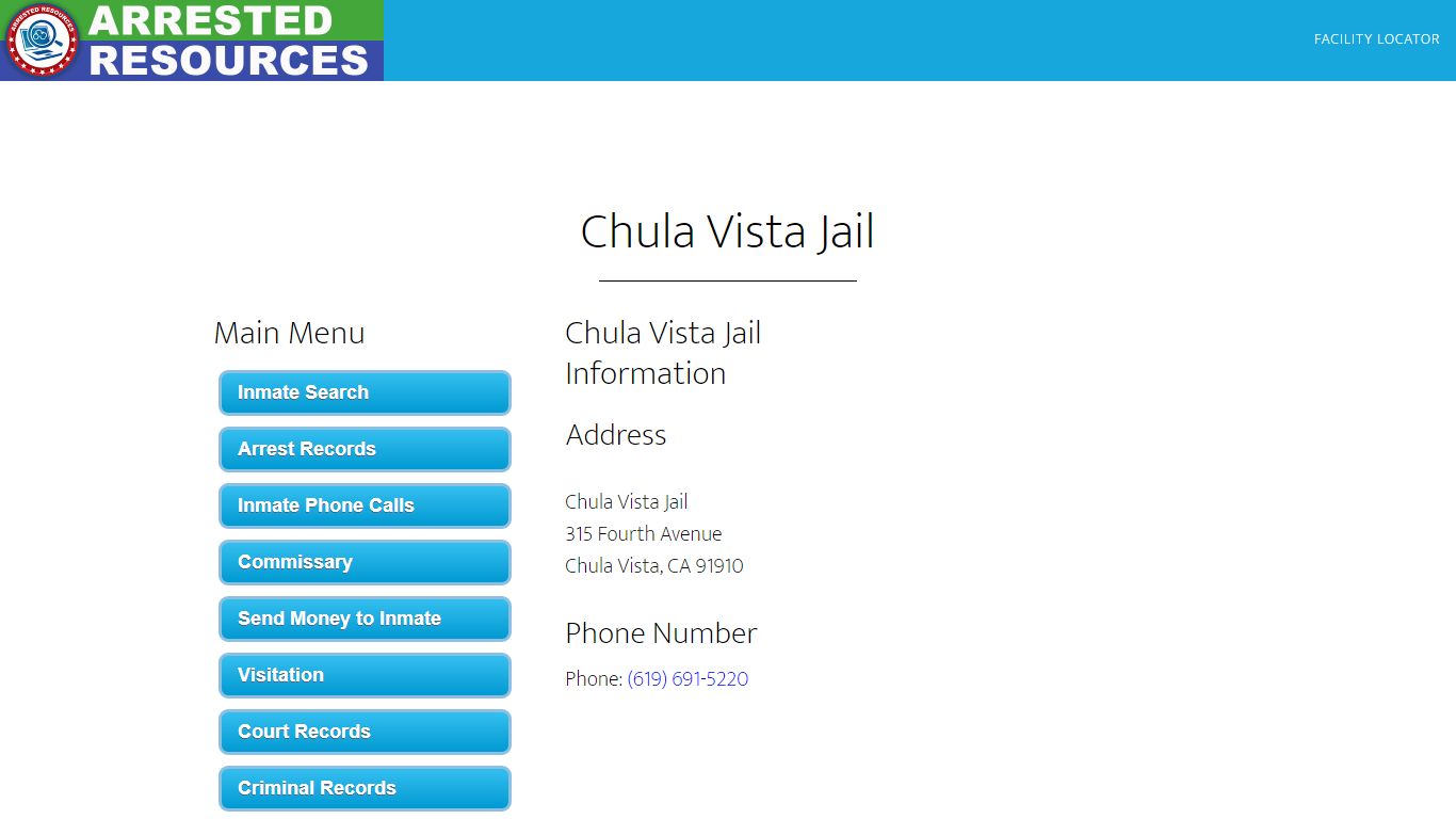 Chula Vista Jail - Inmate Search - Chula Vista, CA - Arrested Resources